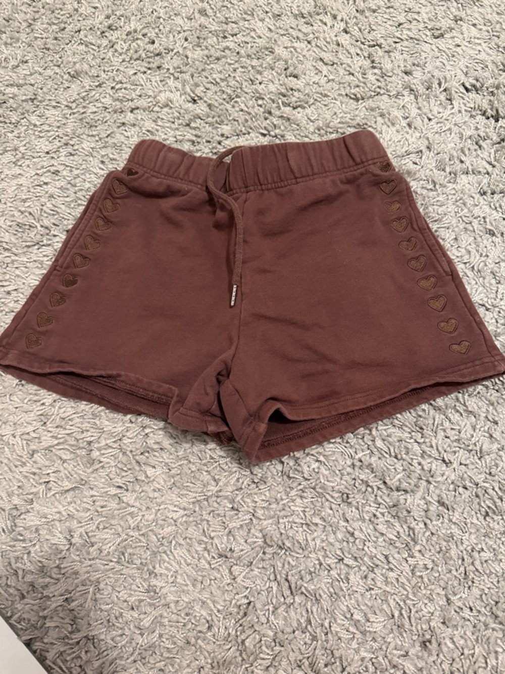 Women’s Brown Heart-Trim Drawstring Lounge Shorts